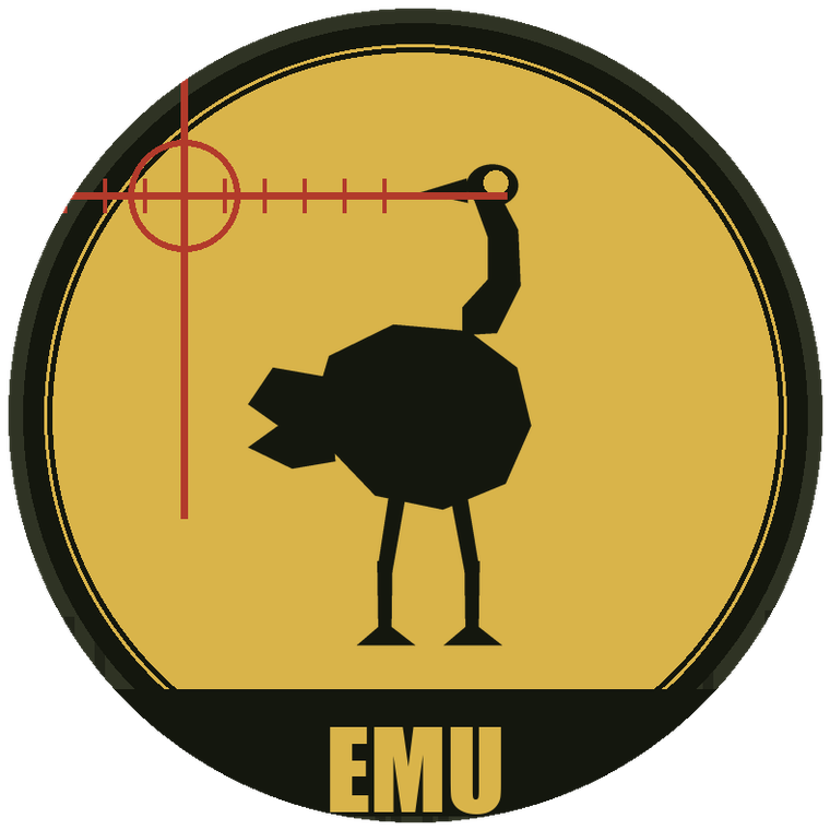 An emu inside a rifle scope, the crosshair sitting well off to one side.